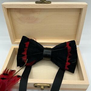 Luxury Bowtie Collection Feather & Leather Adjustable Bow Tie For Adults New